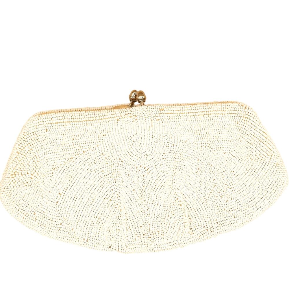 Walborg Vintage Cream Beaded Clutch Evening Handbag Small